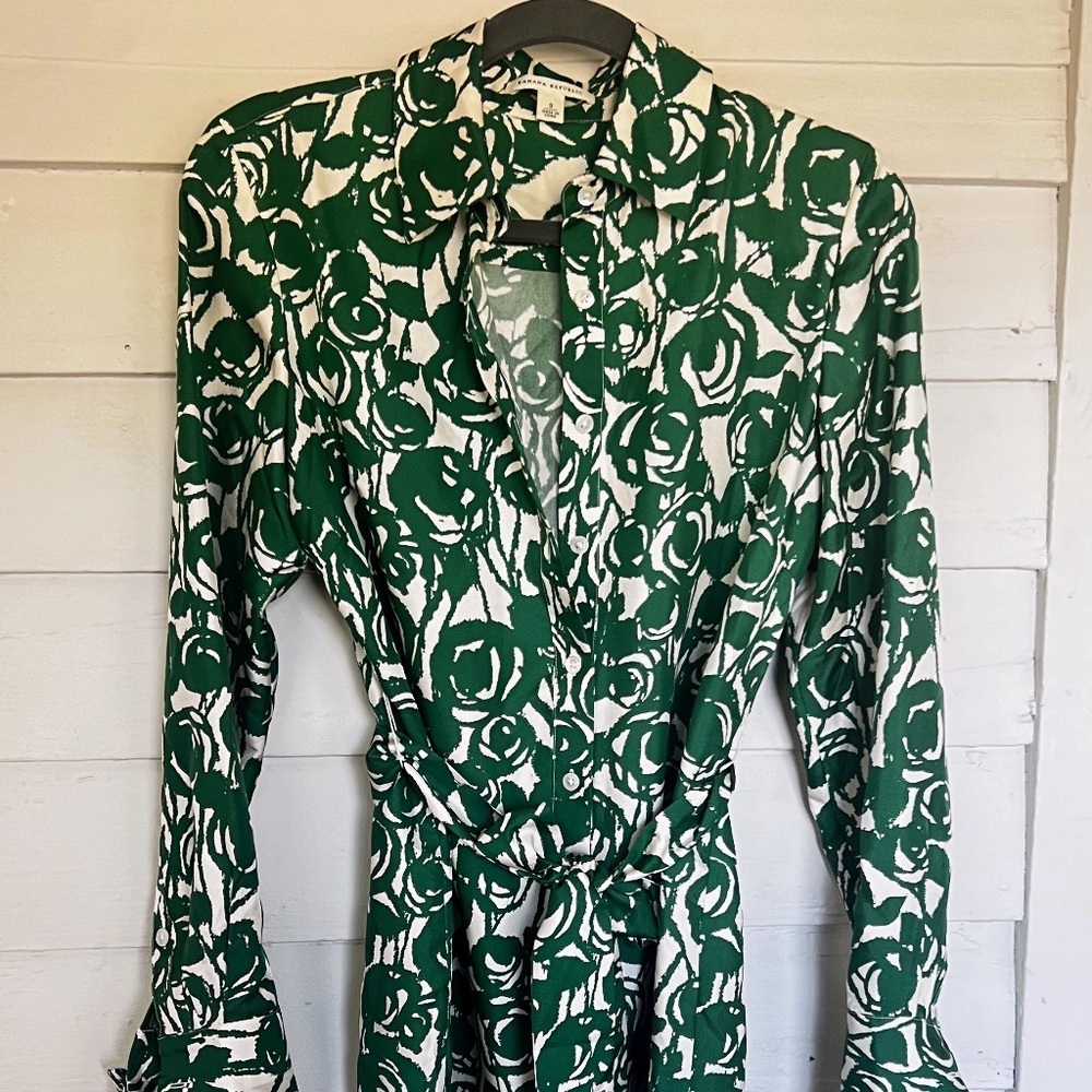 Banana Republic, Green and Cream Floral Shirt Dress, Size Small